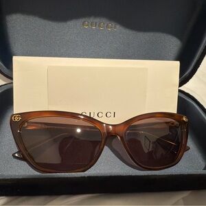 Gucci Tortoiseshell Cat-Eye Sunglasses with Gold Logo